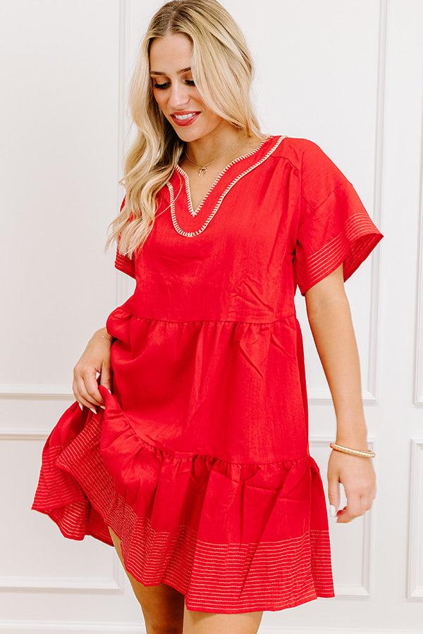 Lake Day Bliss Tiered Mini Dress in Red Product Image