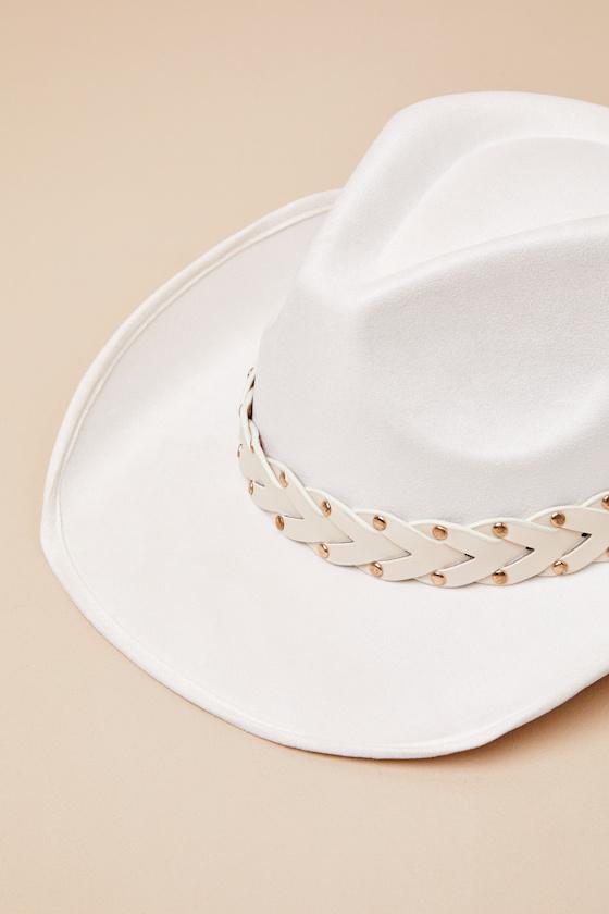 Cherice Ivory Braided Studded Cowboy Hat Product Image