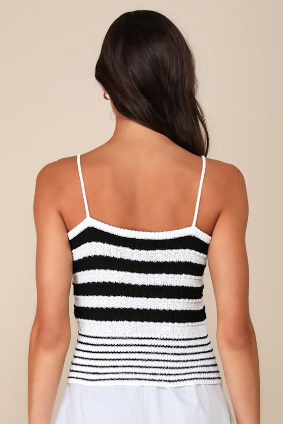 Completely Chic Black and White Striped Sweater Knit Cami Top Product Image