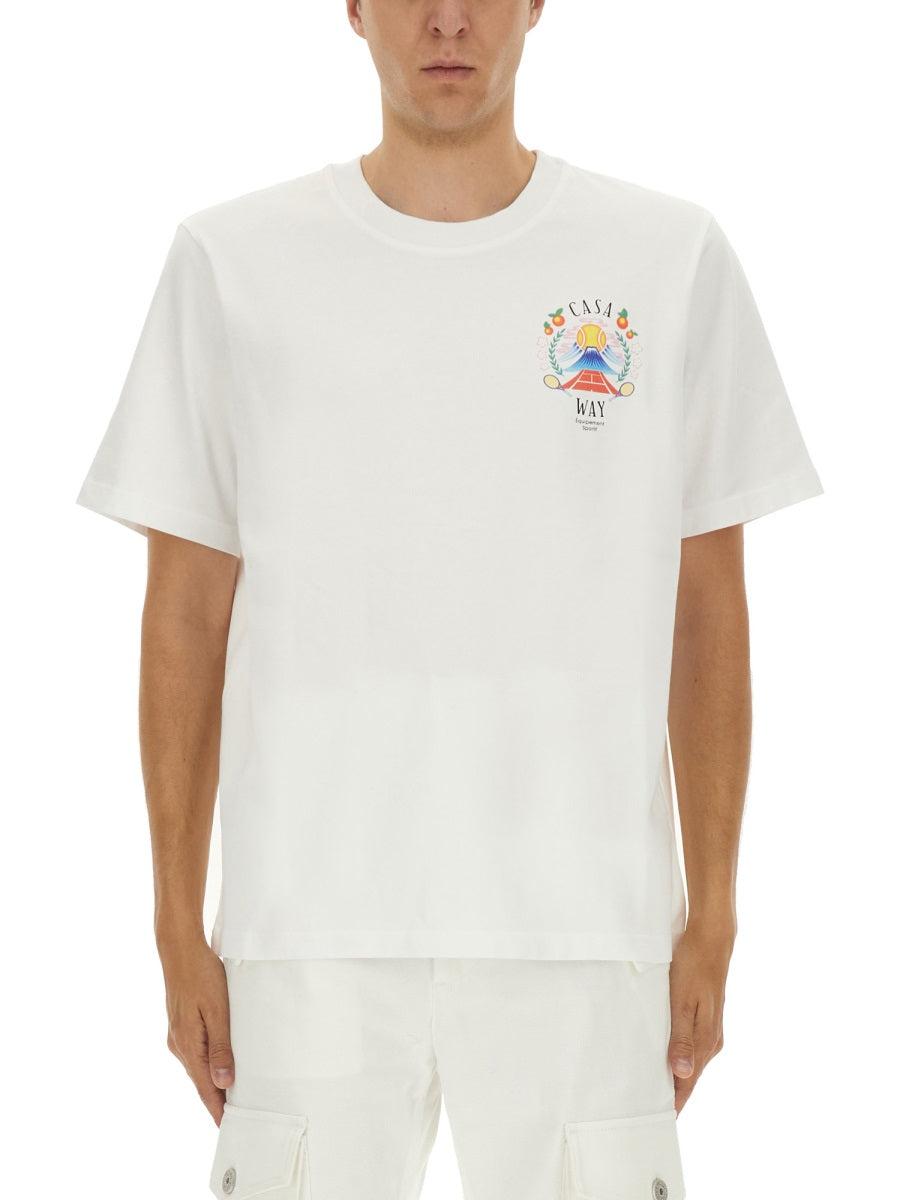 CASABLANCA T-shirt Girocollo Con Logo Sul Fronte In Cotone Bianca Uomo In Neutral Product Image