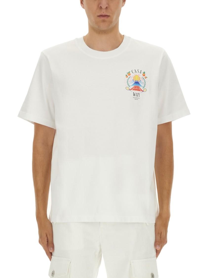 CASABLANCA T-shirt Girocollo Con Logo Sul Fronte In Cotone Bianca Uomo In Neutral Product Image