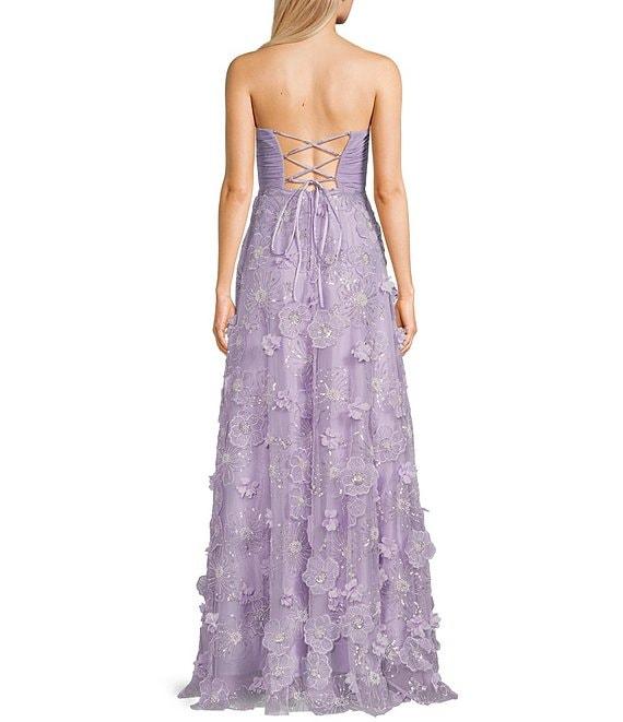 Dear Moon 3D Floral Strapless Ruched Bodice A-Line Ballgown Product Image