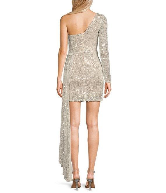 Xtraordinary One Shoulder Sequin Wrap Drape Mini Dress Product Image