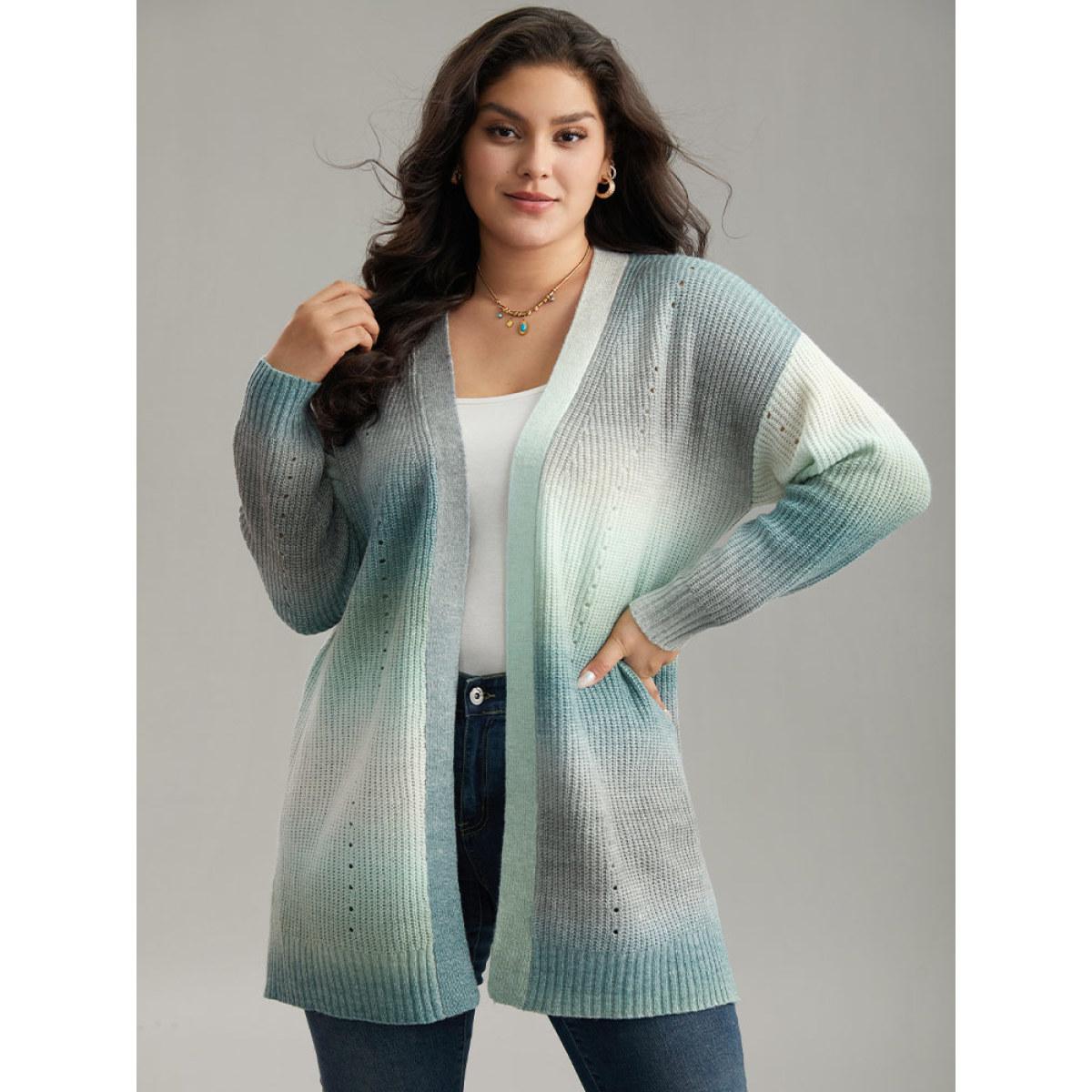 Plus Size Ombre Split Side Open Front Cardigan Multicolor Women Casual Loose Long Sleeve Everyday Cardigans BloomChic 14-16/1X Product Image