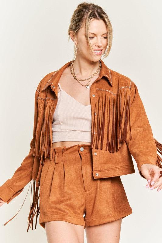 Suede studded fringe jacket PLUS JJO5009P Product Image
