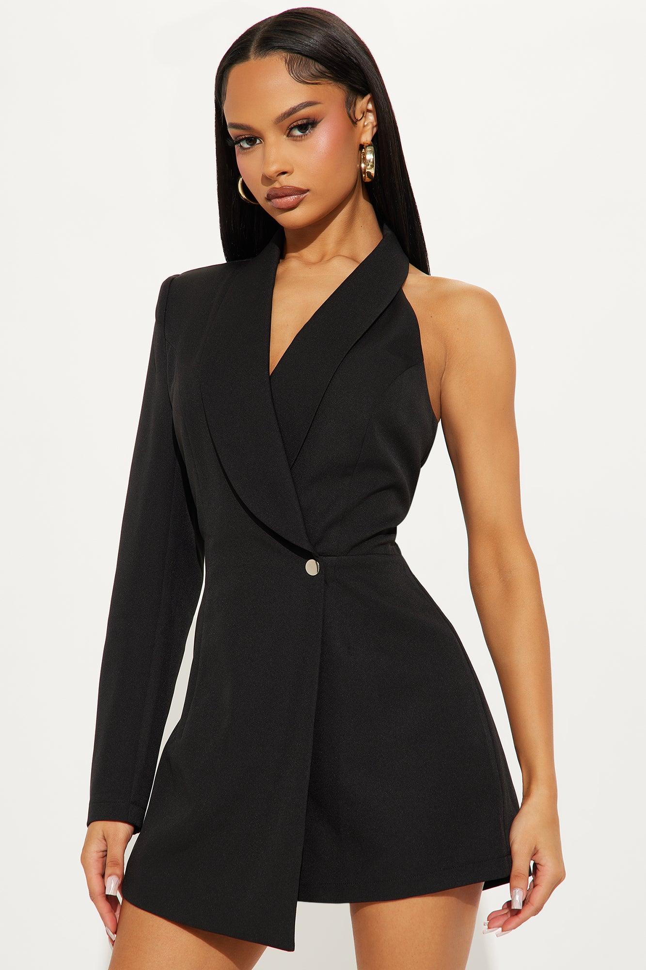 Business Class Blazer Romper - Black Product Image