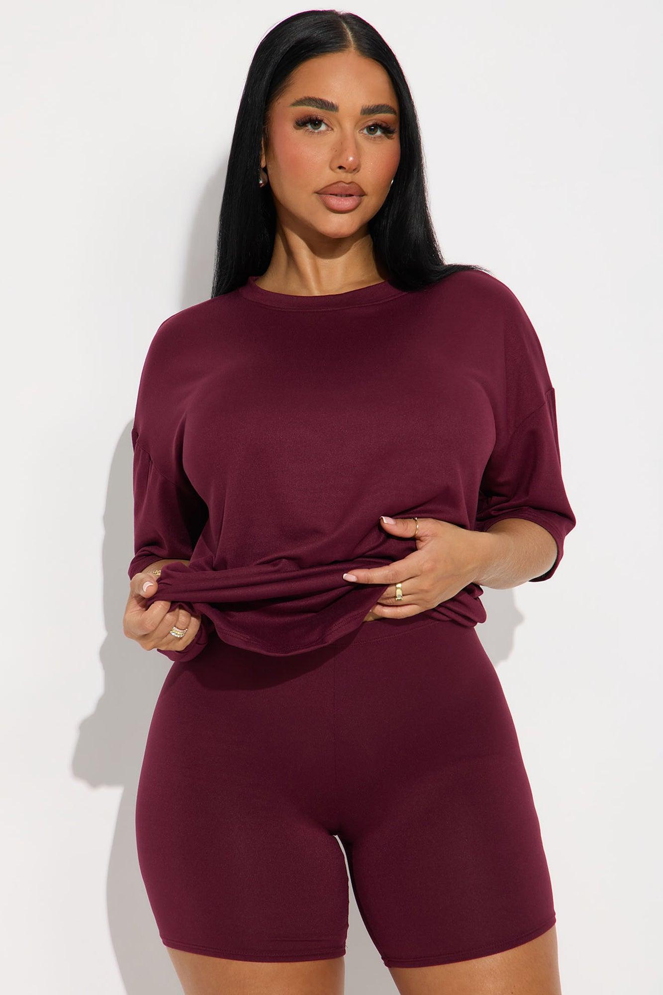 Weekend Vibes Short Set - Burgundy Product Image