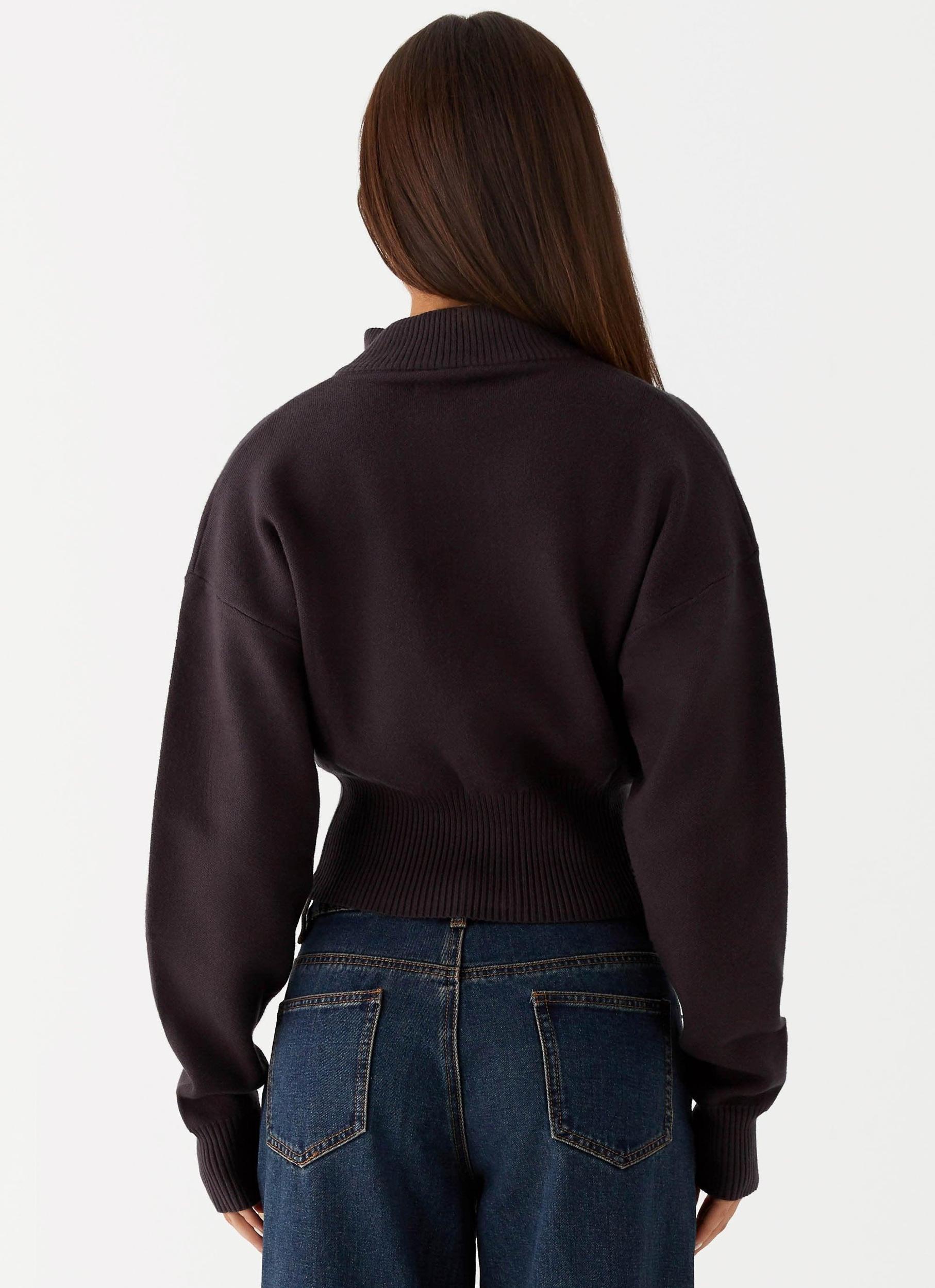 Episode High Neck Cardigan - Charcoal Product Image