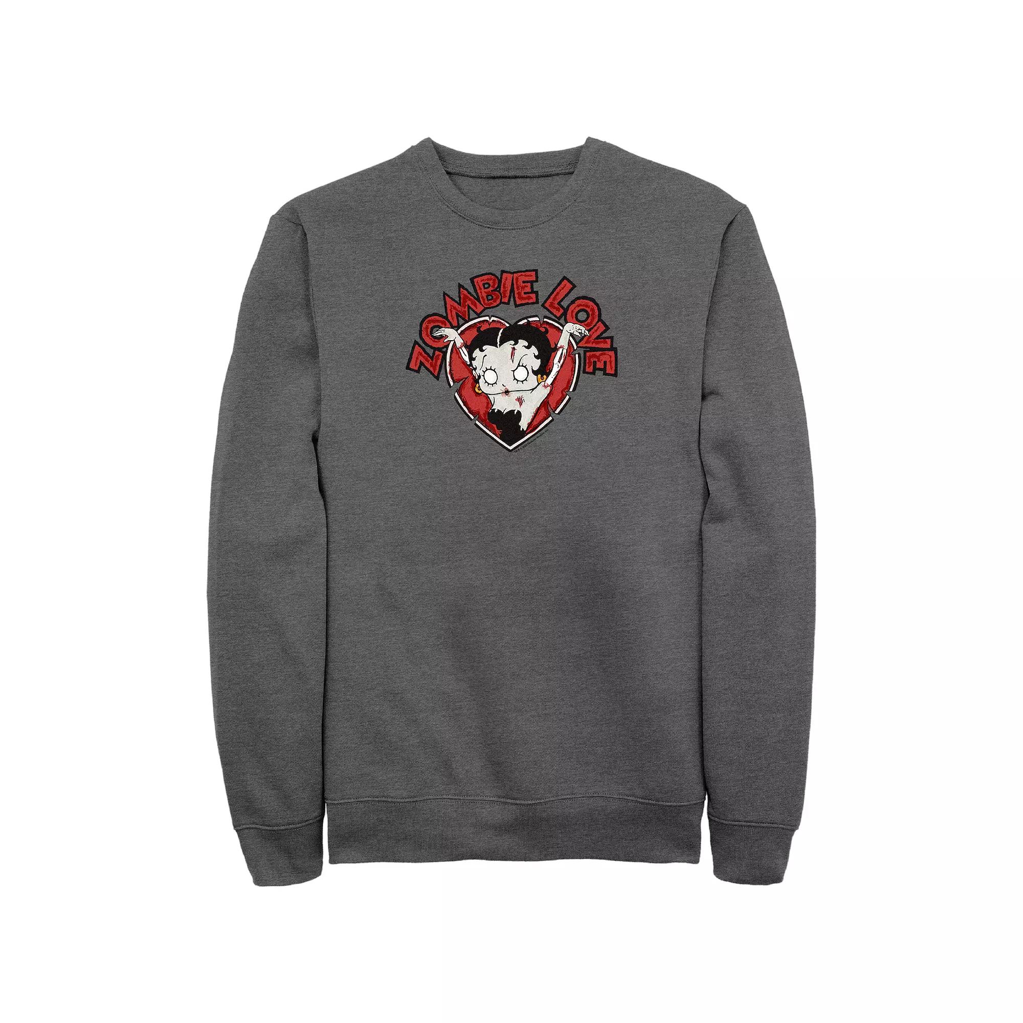 Men's Betty Boop Halloween Zombie Love Heart Fleece Sweatshirt,  Product Image