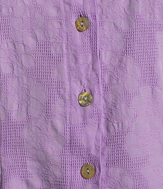 Bryn Walker Jacquard Cotton Floral Mandarin Collar Short Sleeve Coordinating Button Front Shirt Product Image