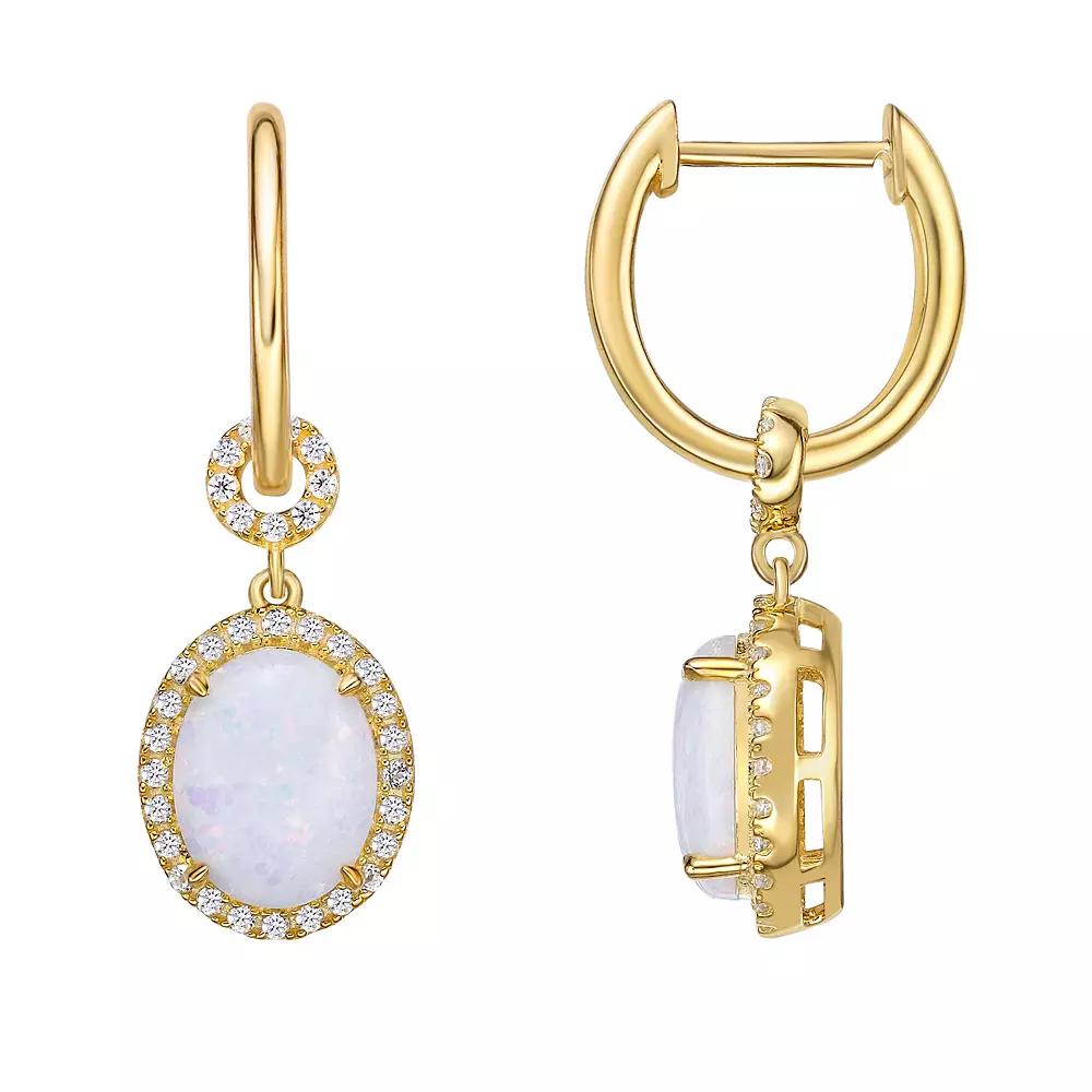 Gemminded 18k Gold Over Sterling Silver Lab-Created Opal & Lab-Created White Sapphire Earrings, Women's, Gold Tone Product Image