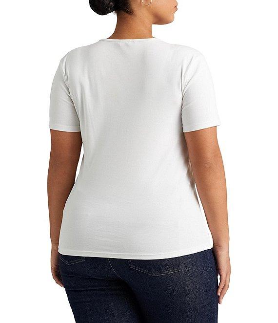 Lauren Ralph Lauren Plus Size Crew Neck Short Sleeve Stretch Cotton T-Shirt Product Image