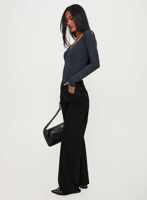 Colemane Mid Rise Wide Leg Jeans Black Product Image