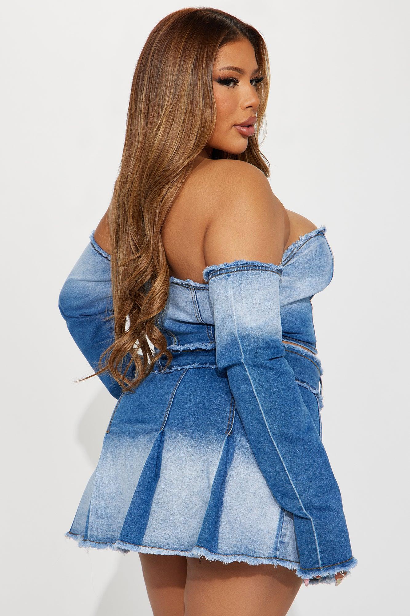 Logan Washed Denim Skirt Set - Light Wash Product Image