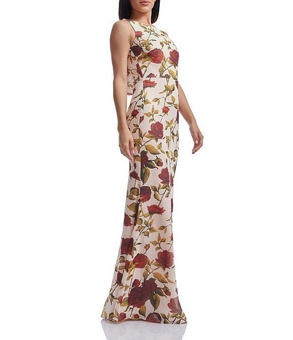 Dress the Population Cherilyn Rose Print Boat Neck Sleeveless Plunge Back Mermaid Dress Product Image