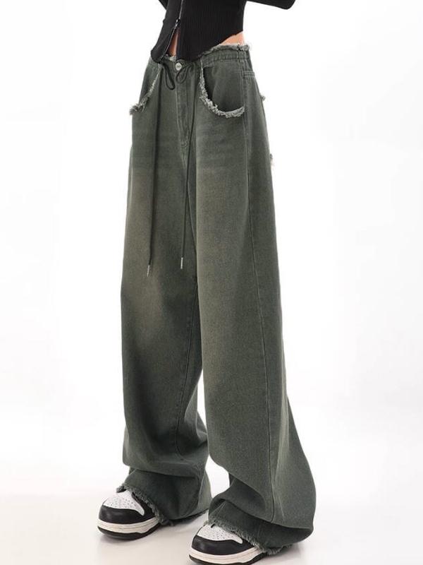 Raw Trim High Rise Drawstring Boyfriend Jeans Product Image