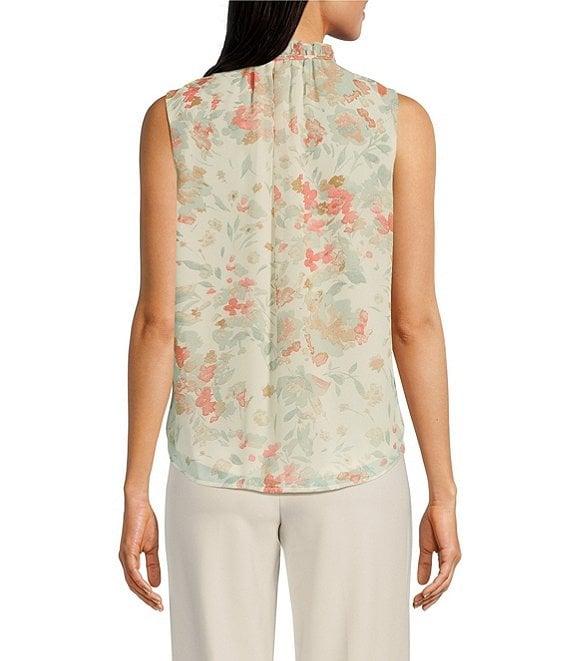 Anne Klein Sleeveless Ruffle Neck Floral Print Blouse Product Image