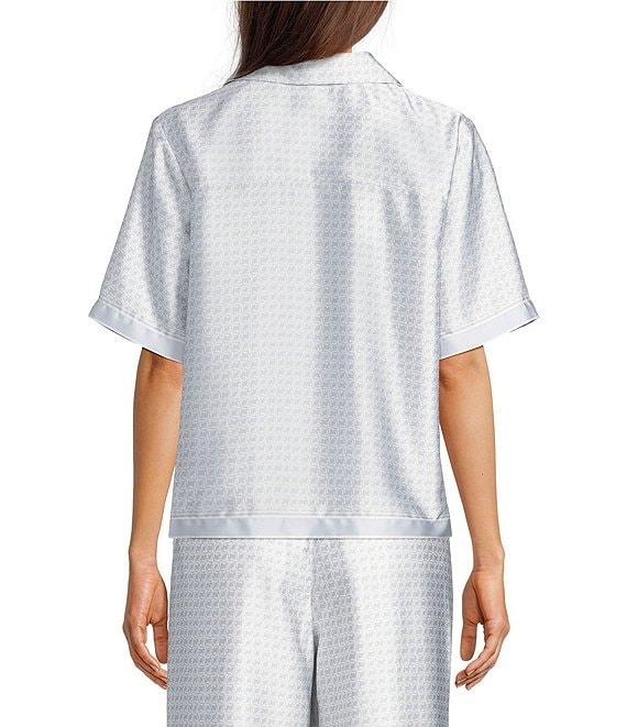 Le' AL.X Logo Print Satin Notch Lapel Short Sleeve Cropped Coordinating Camp Shirt Product Image