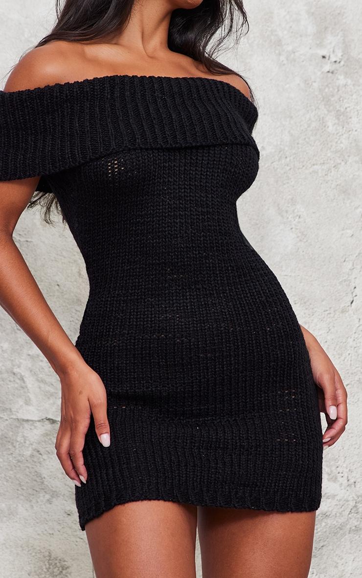 Black Chunky Knit Foldover Bandeau Mini Dress Product Image