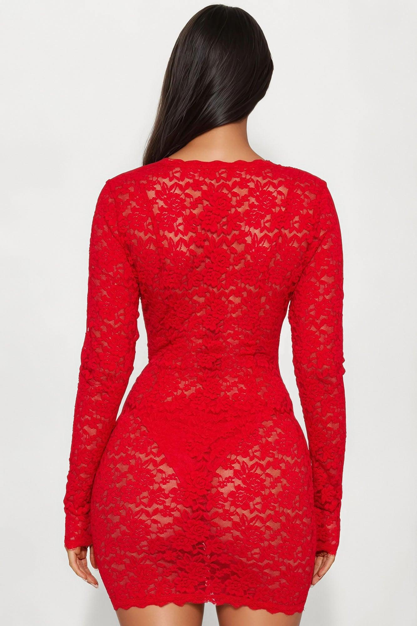 Victoria Lace Mini Dress - Red Product Image