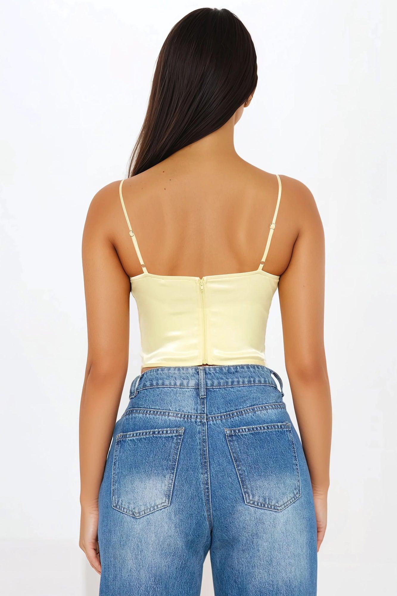 Graceful Seduction Satin Corset Top - Yellow Product Image