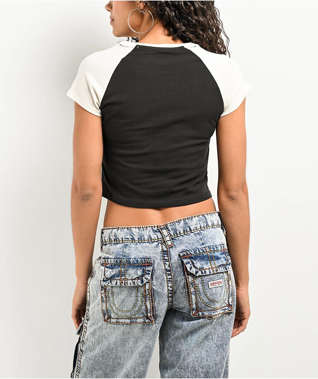 True Religion Raglan Black Crop T-Shirt Product Image
