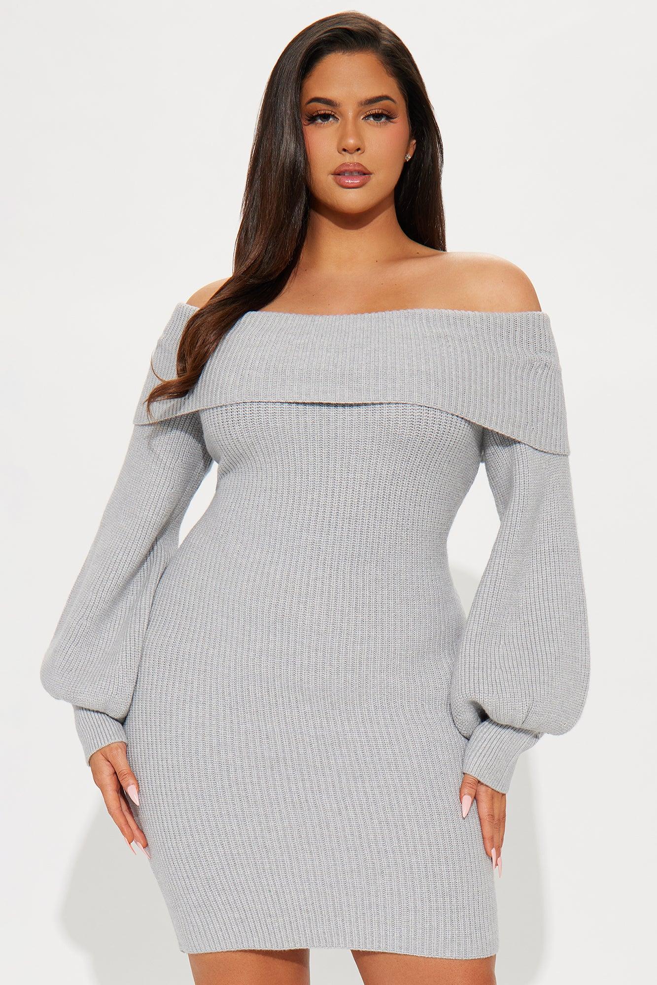 Faith Sweater Mini Dress - Heather Grey Product Image