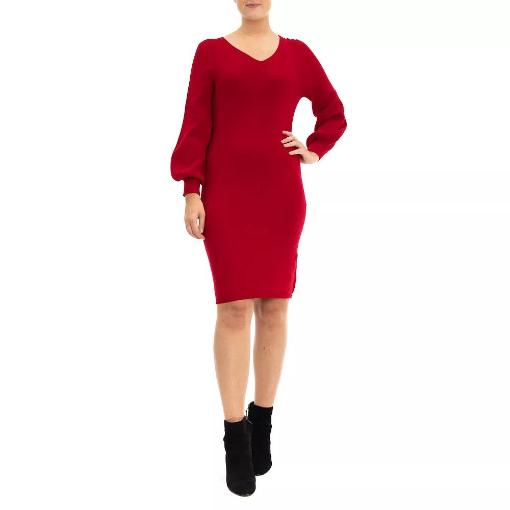 Women's Nina Leonard Balloon-Sleeve Sheath Sweater Dress,  Product Image