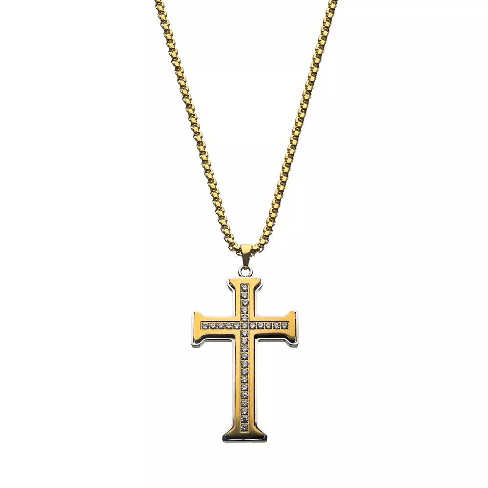 Men's Gold Tone Stainless Steel Cross Pendant Necklace, Size: 24" Product Image