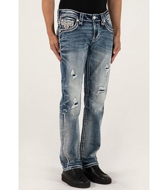 Rock Revival Jakub Straight Leg 5-Pocket Destructed Jeans Product Image