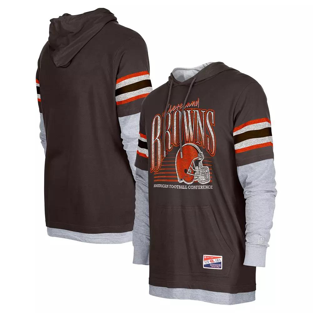 Men's New Era Brown Cleveland Browns Twofer Long Sleeve Hooded T-Shirt,  Product Image