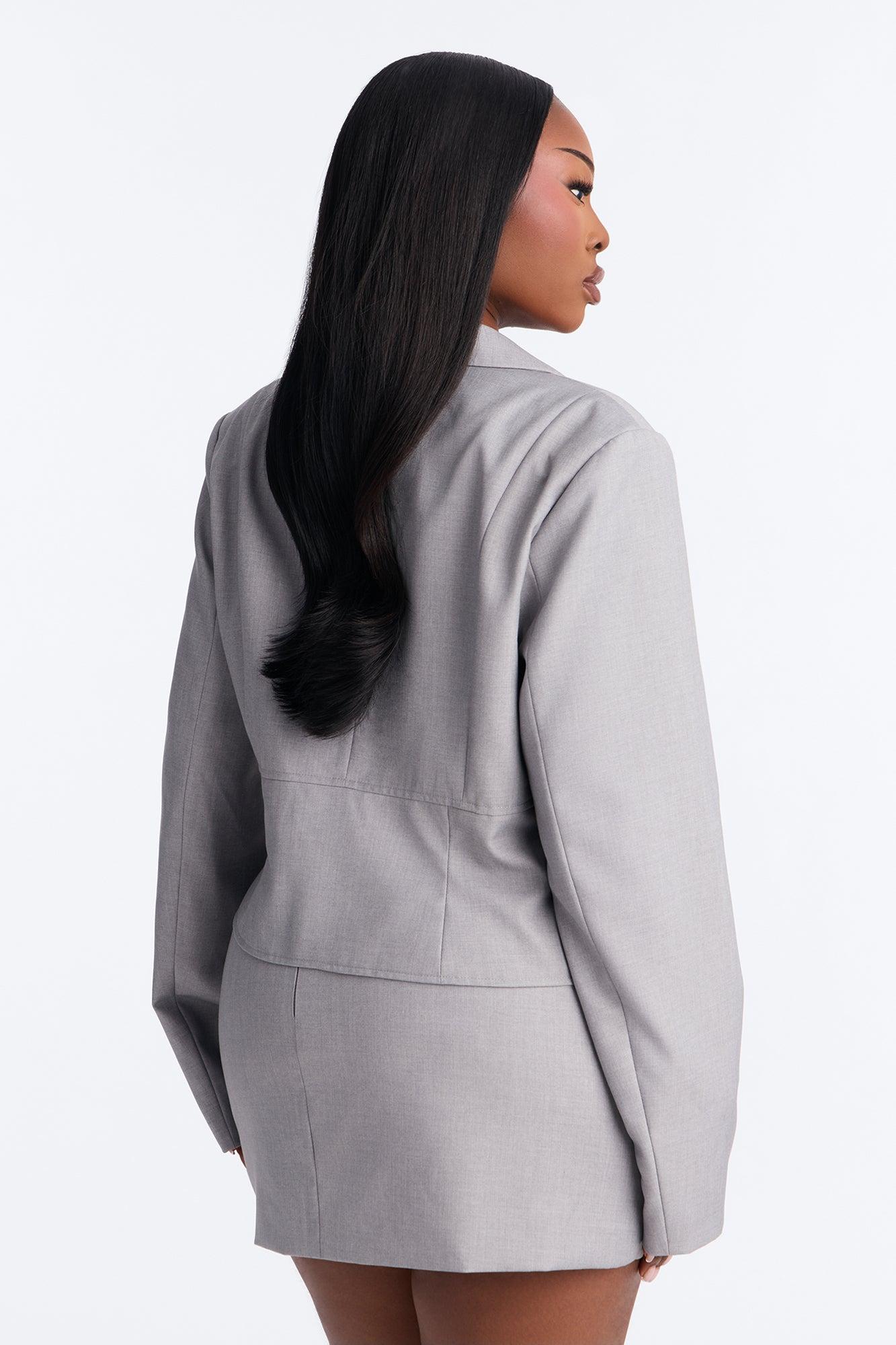 Unbothered Crepe Lace Up Corset Blazer - Light Grey Female Product Image