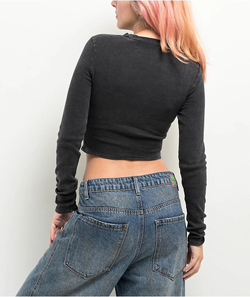 Ninth Hall Fundamentals Krystie Caviar Wash Cutout Long Sleeve Crop T-Shirt Product Image