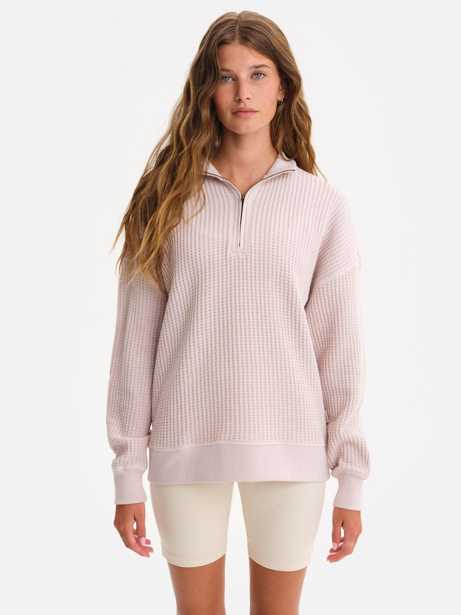 Organic Waffle Collared Half-Zip Sweatshirt Female Product Image