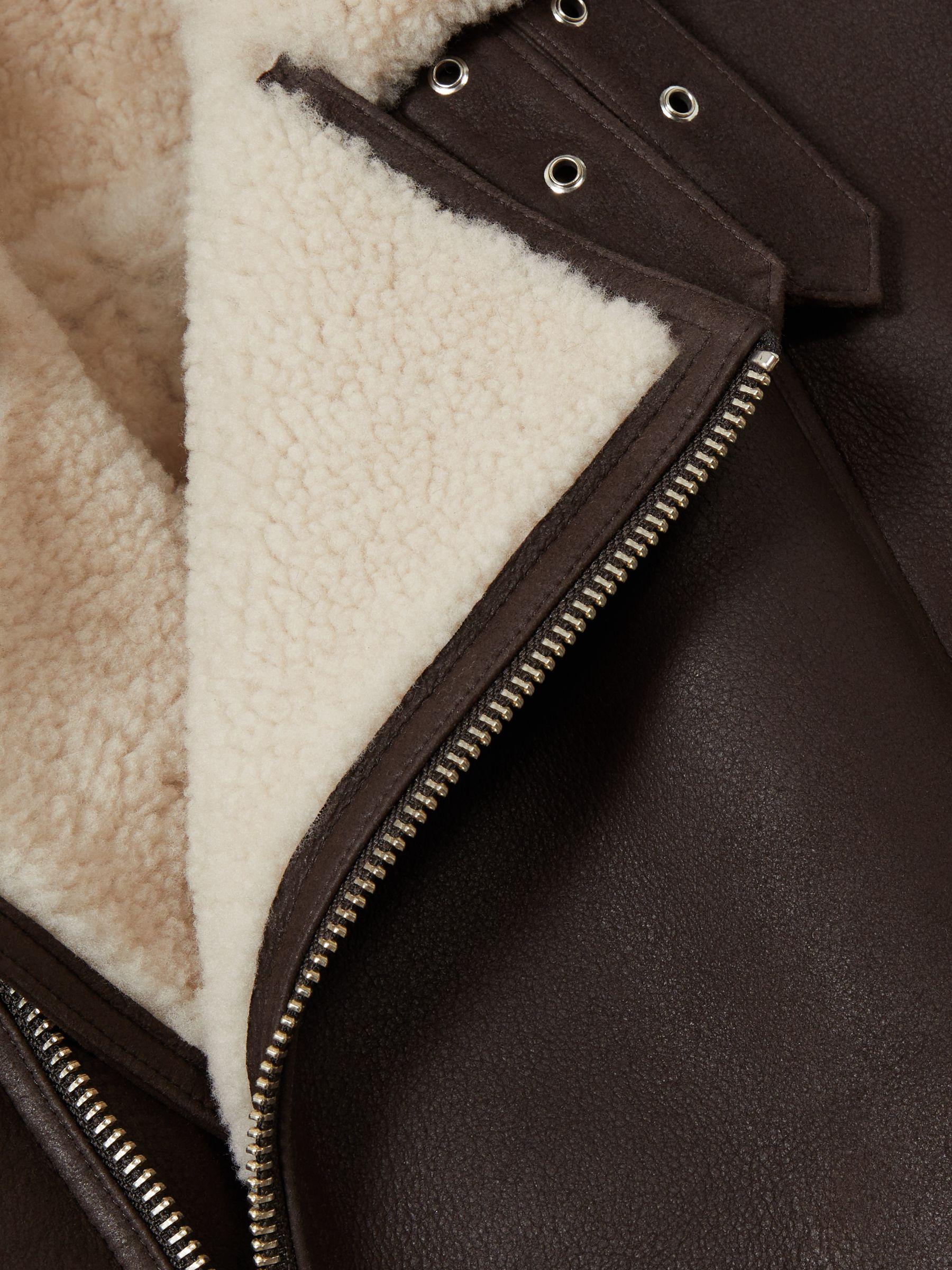Shearling Lined Leather Aviator Jacket in Dark Brown Product Image