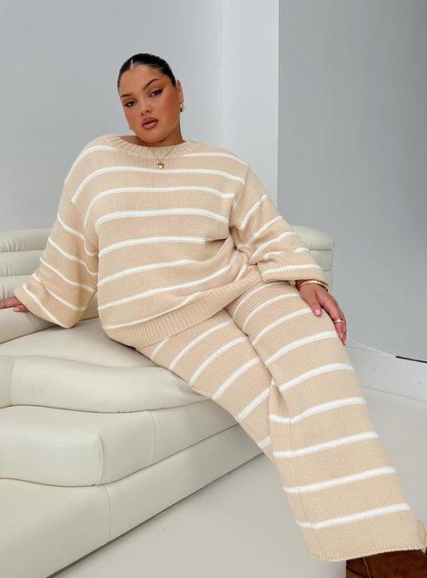 Read Your Mind Knit Pant Cream Stripe Product Image