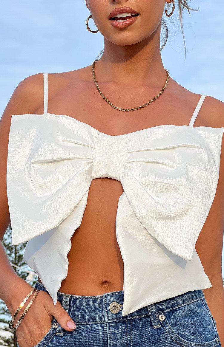 Isolde White Bow Crop Top Girls Product Image