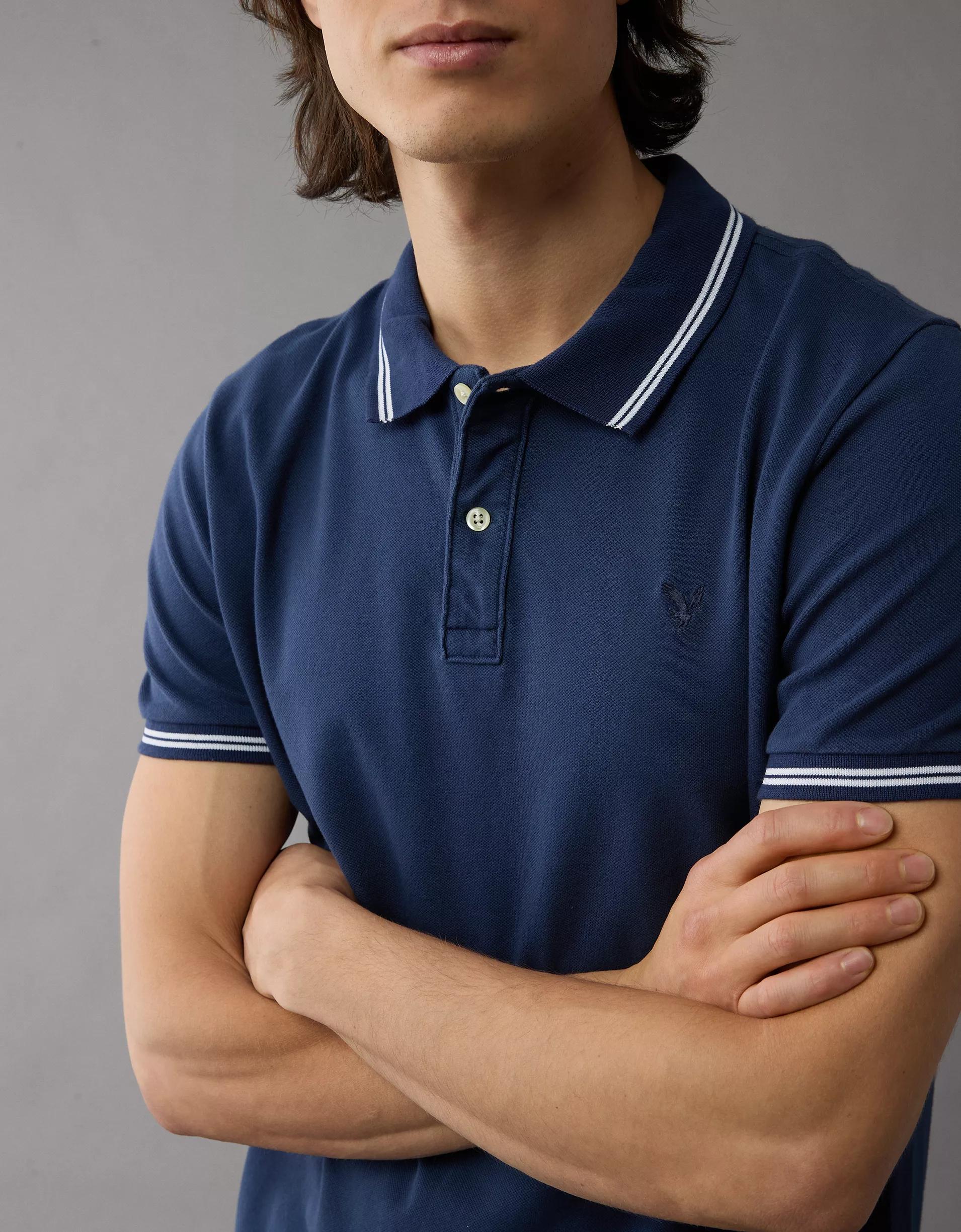 AE Lived-In Stretch Pique Slim Fit Tipped Polo Shirt Product Image