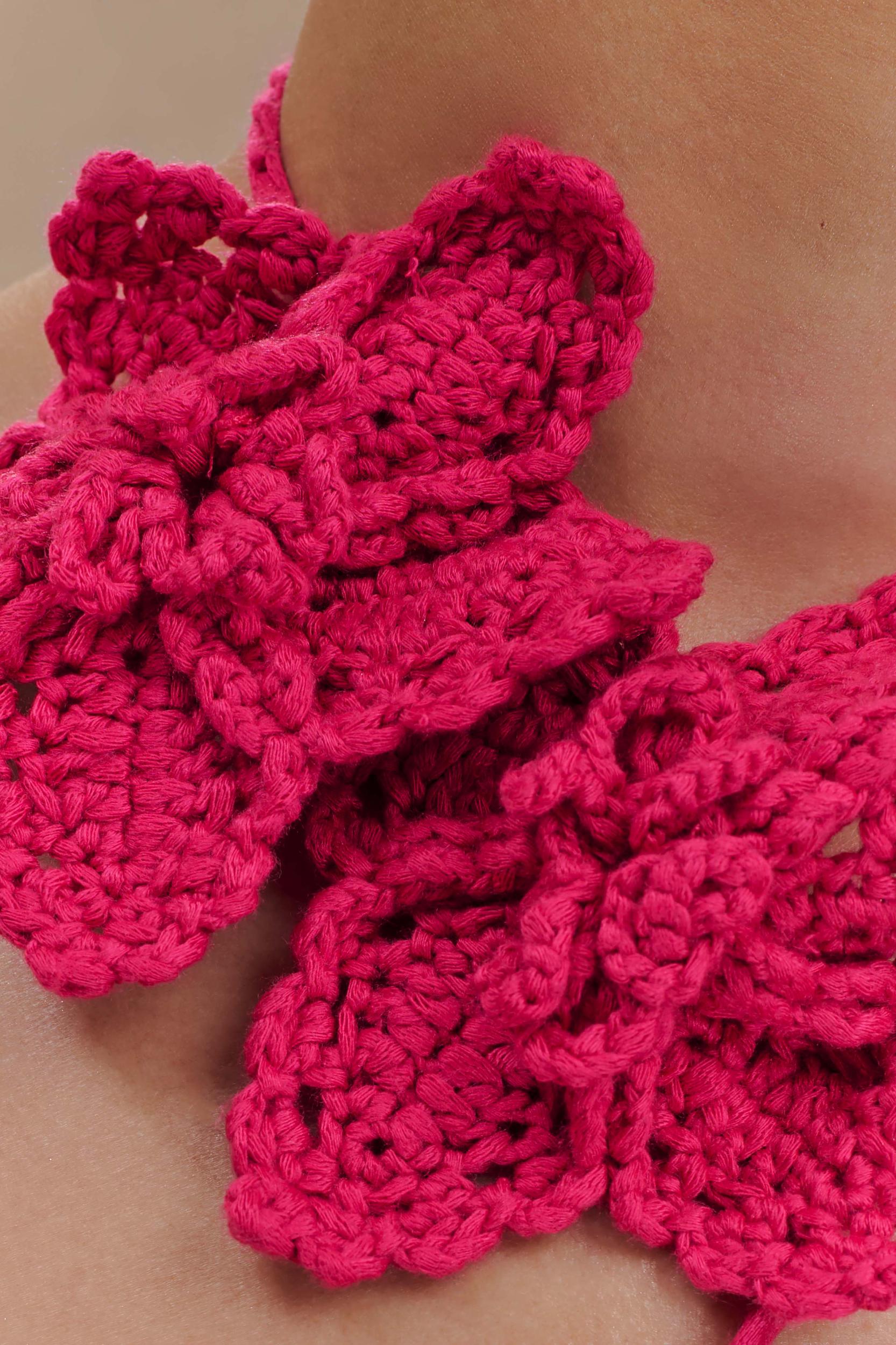 River Floral Crochet Bikini Top - Pink Cherry Product Image