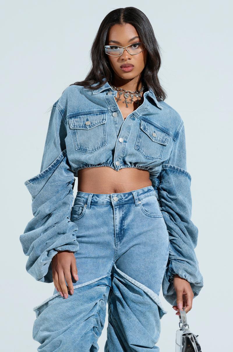 STACKED SLEEVE DENIM JACKET Product Image