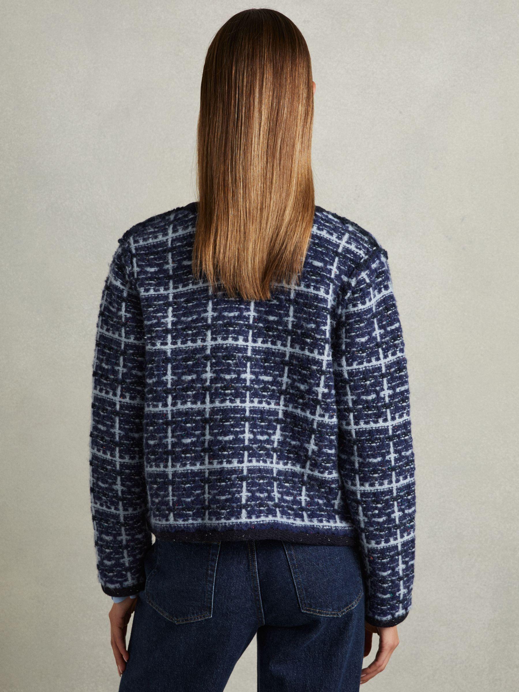 Tweed-Effect Cardigan with Merino in Blue Product Image