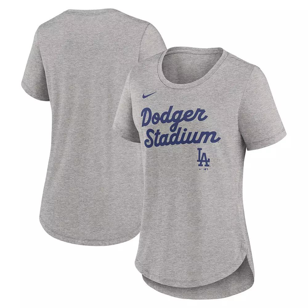 Women's Nike Heather Gray Los Angeles Dodgers Script Tri-Blend T-Shirt,  Product Image