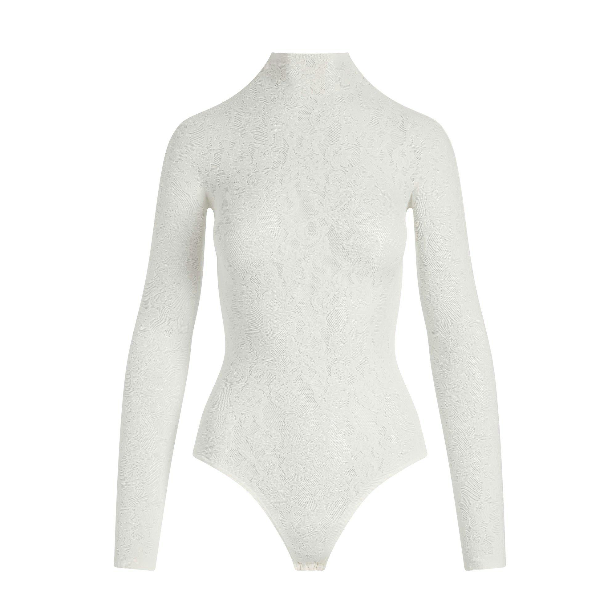 KNIT LACE MOCK NECK BODYSUIT | IVORY Product Image