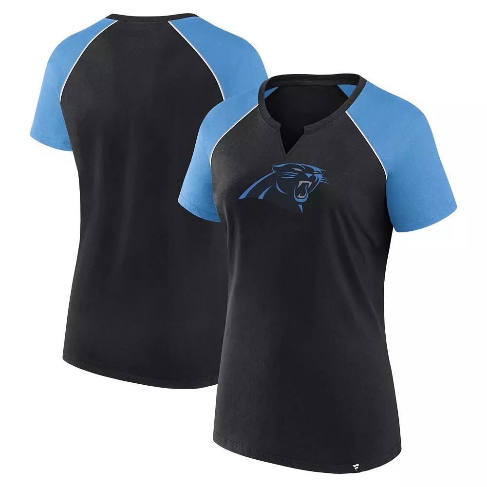 Women's Fanatics Black/Blue Carolina Panthers Glittered Primary Raglan T-Shirt, Size: Large Product Image