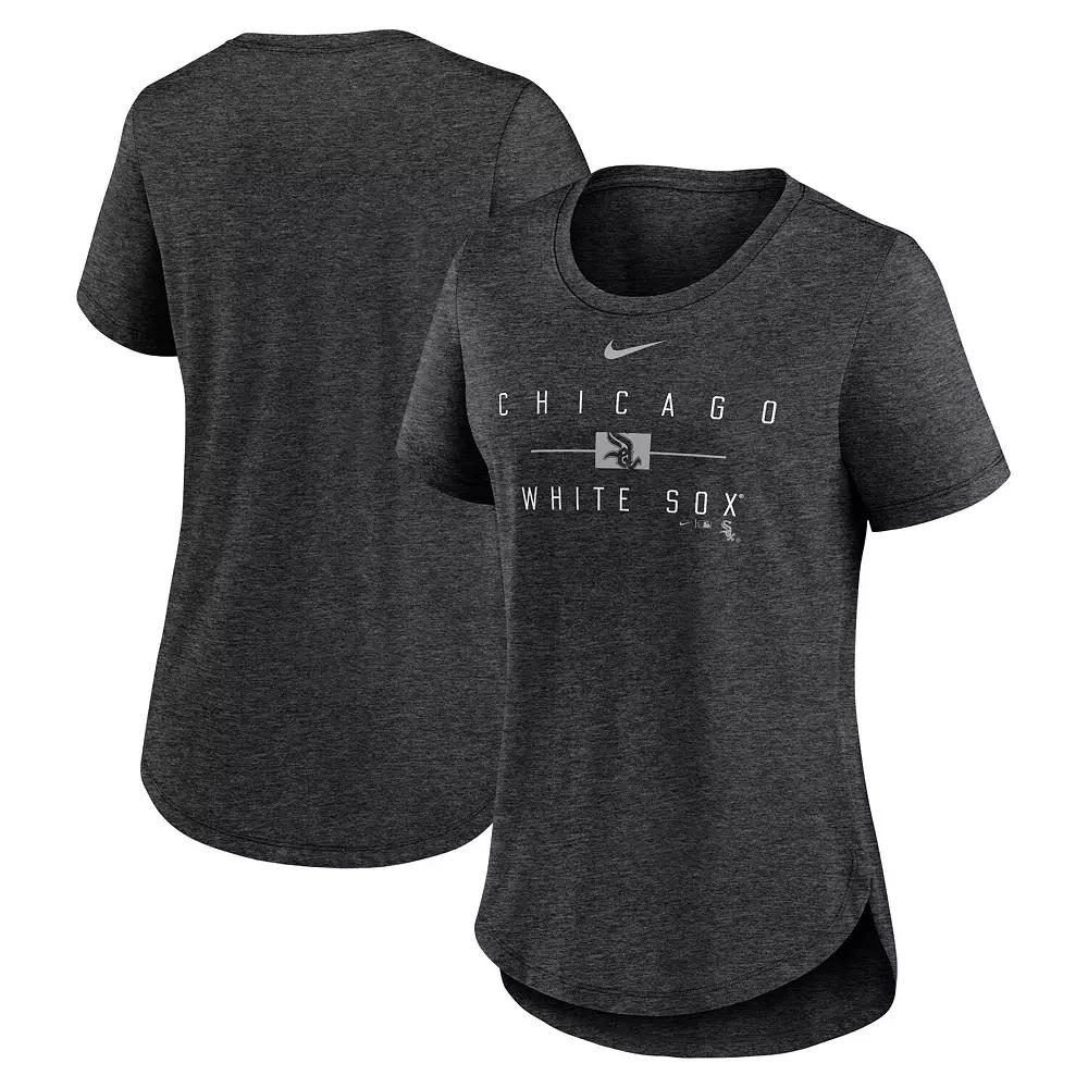 Women's Nike Heather Red Los Angeles Angels Knockout Team Stack Tri-Blend T-Shirt,  Product Image
