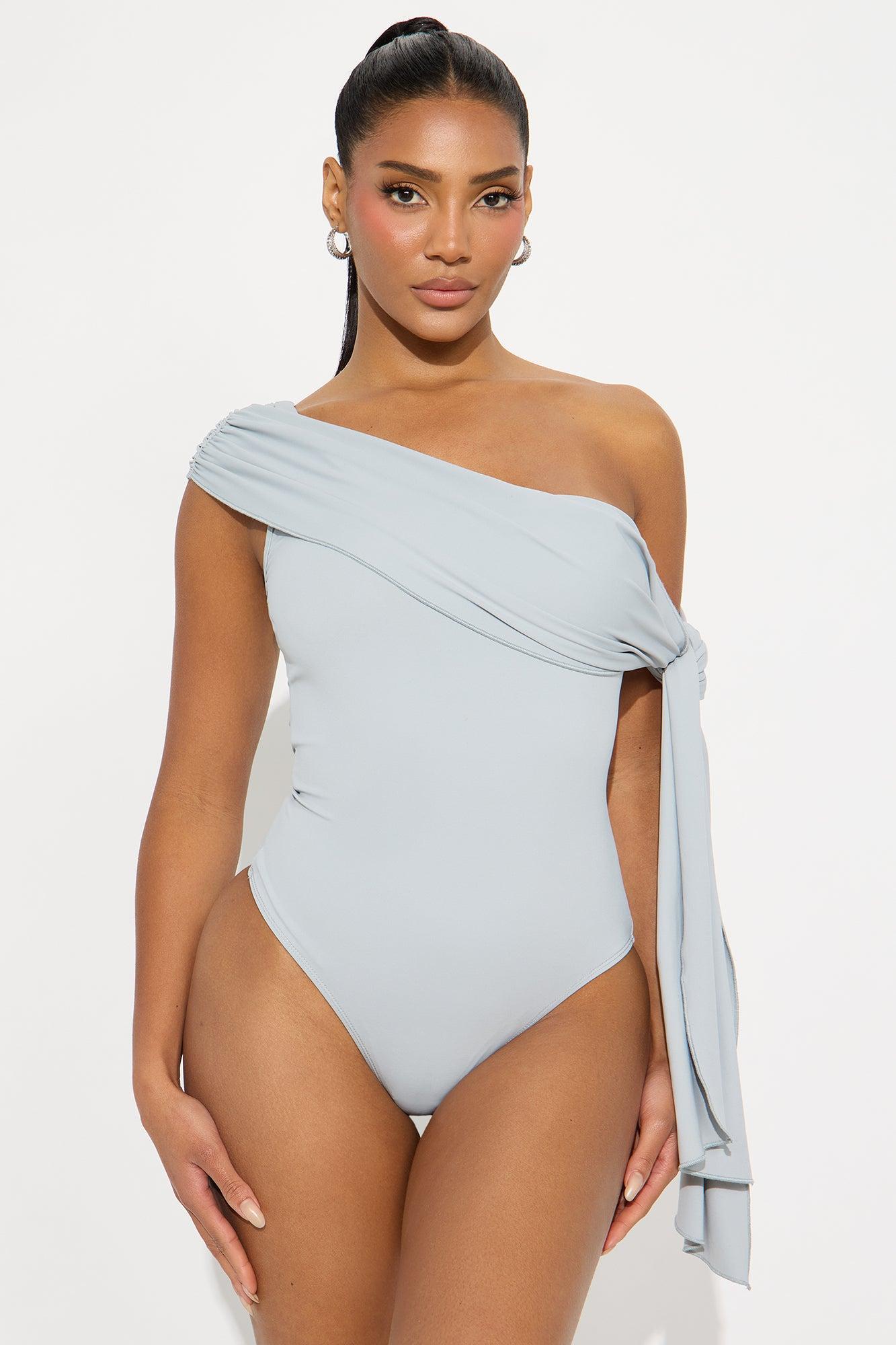Refined Class Ruched Off Shoulder Bodysuit - Silver Female Product Image