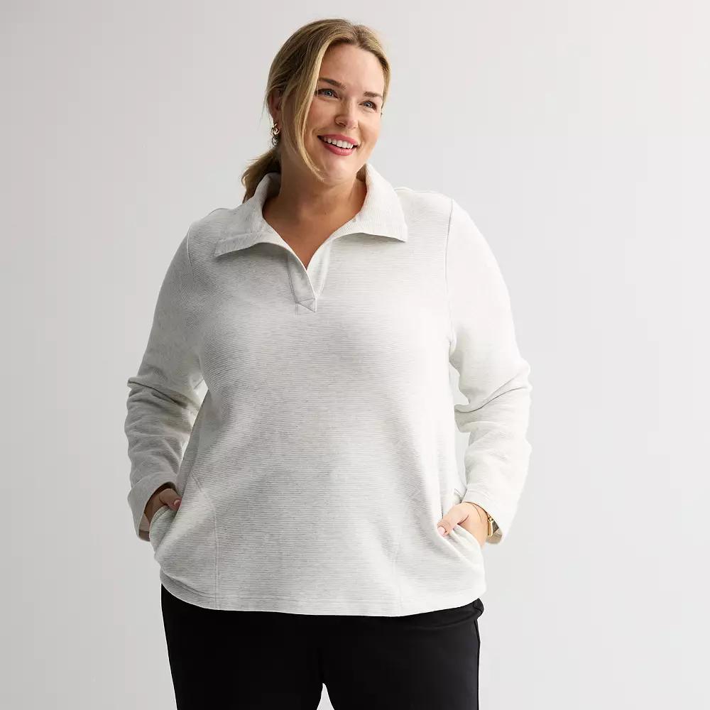 Plus Size Croft & Barrow® Open Collar Pullover, Women's, Size: 3XL, Grey Gray Product Image