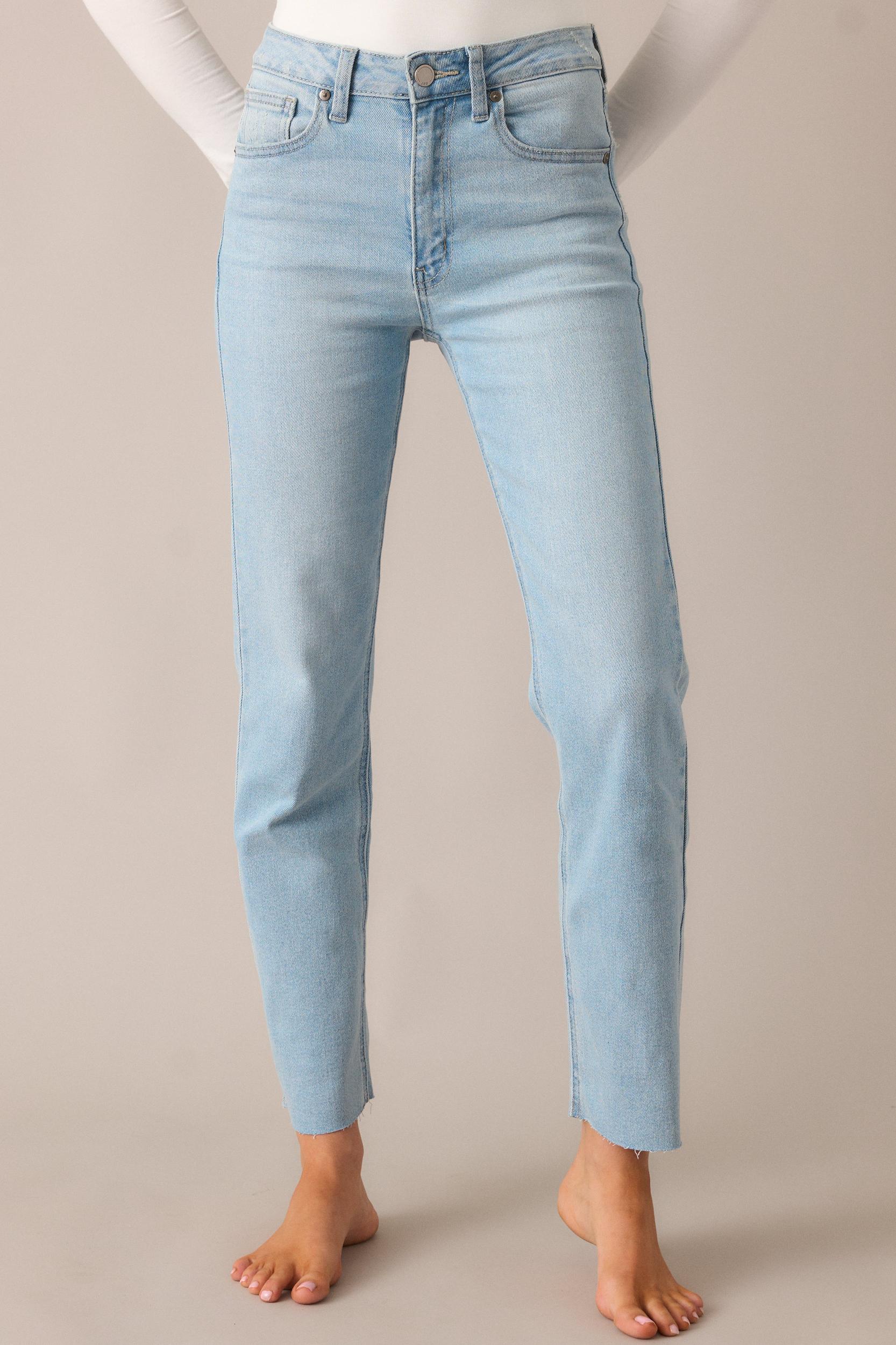 High Standards Light Wash Cropped Straight Jeans Product Image