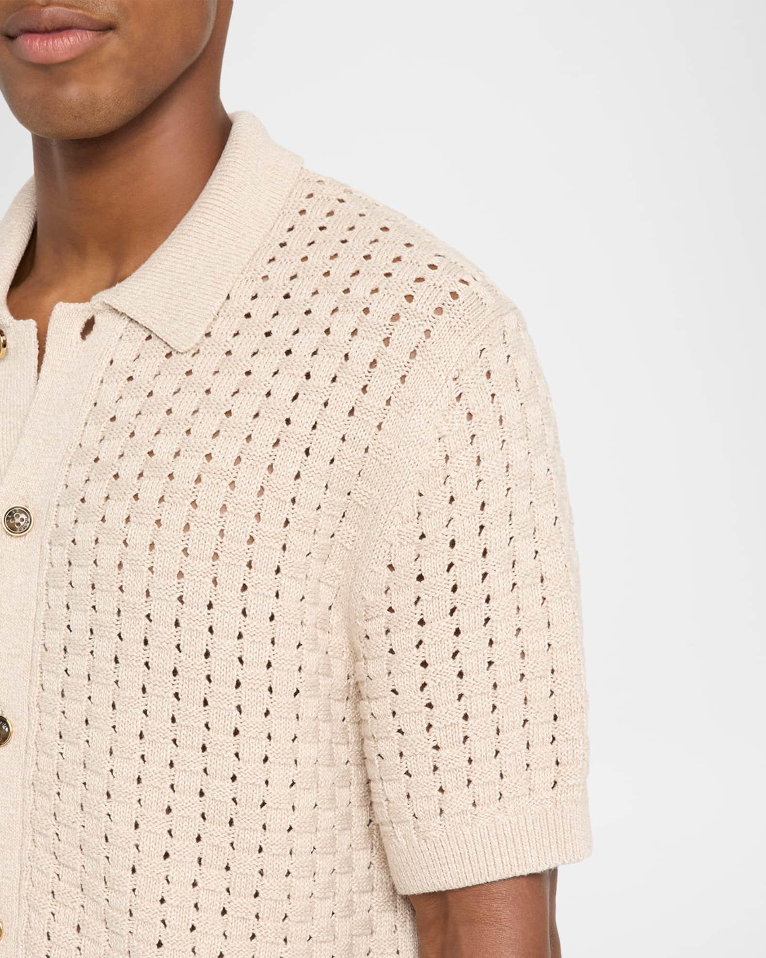 Men's Basketweave Knit Button Short-Sleeve Shirt Product Image