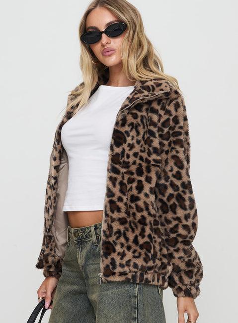 Caine Faux Fur Jacket Leopard Product Image